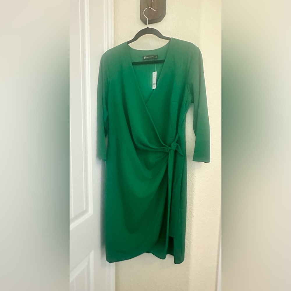 New York & Co - Green - V-Neck Wrap Sheath Dress - Crepe & Lining - Size Large